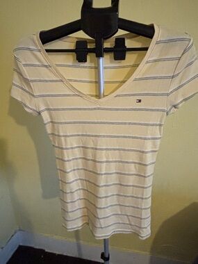 Tommy Hilfiger Pale Yellow V-Neck Striped Tee